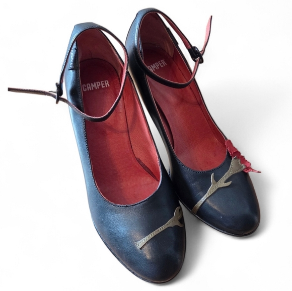 Camper Women's Leather Mary Jane Flower Print Feminine Preppy Shoes Black Sz 36 - Picture 10 of 14